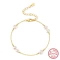 Adjustable Link Chain Bracelet, Gold Plated 925 Silver with Mother of Pearl Charms 4