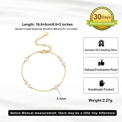 Adjustable Link Chain Bracelet, Gold Plated 925 Silver with Mother of Pearl Charms detail 5