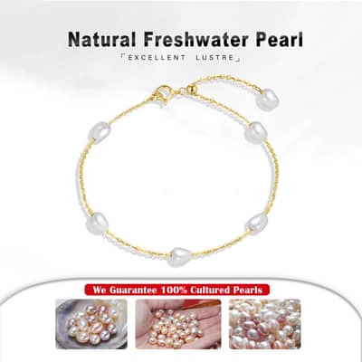 Minimalist 925 Sterling Silver 14K Gold Plated Freshwater Pearl Bracelet detail 3