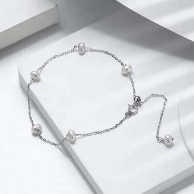 Minimalist 925 Sterling Silver 14K Gold Plated Freshwater Pearl Bracelet detail 5