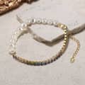 925 Silver Irregular Freshwater Pearl Colored Tennis Bracelet, 14K Gold Plated 4