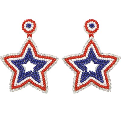 Ethnic Creative Seed Beads Earrings Bohemian Blue White Red Three Colors Stars detail 1