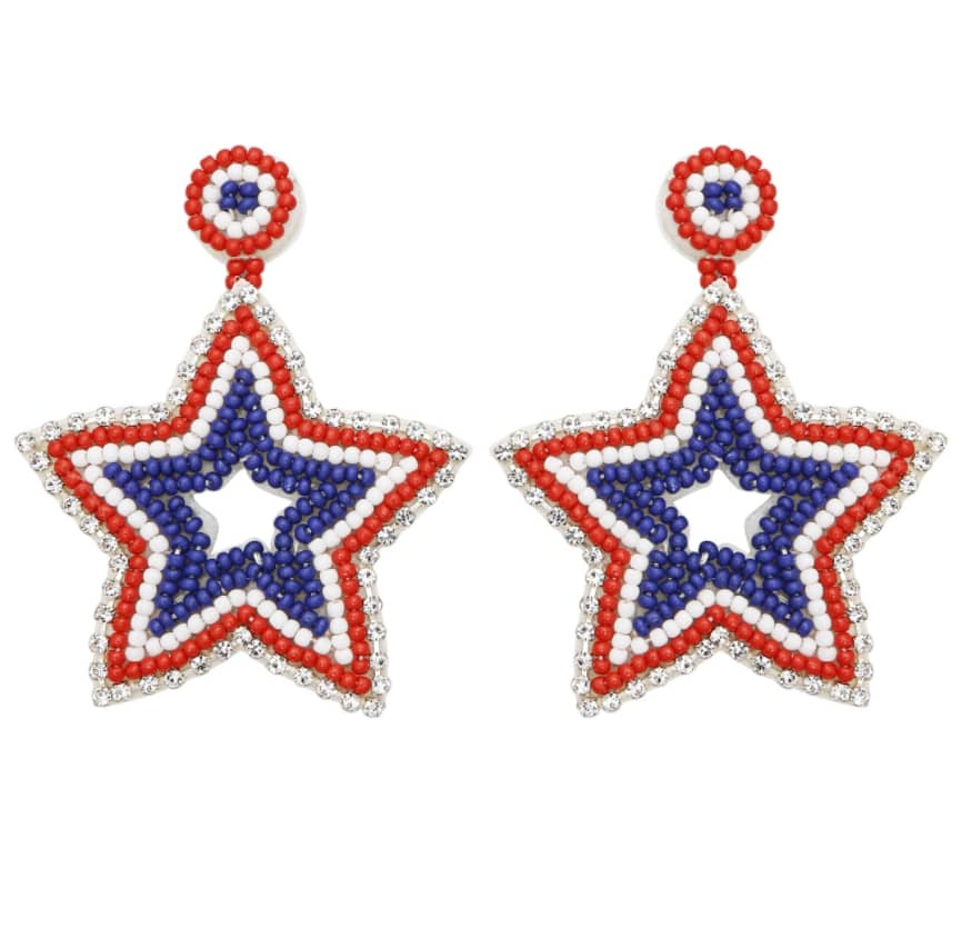 Ethnic Creative Seed Beads Earrings Bohemian Blue White Red Three Colors Stars - main