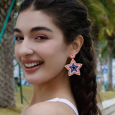 Ethnic Creative Seed Beads Earrings Bohemian Blue White Red Three Colors Stars detail 2