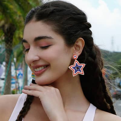 Ethnic Creative Seed Beads Earrings Bohemian Blue White Red Three Colors Stars detail 3