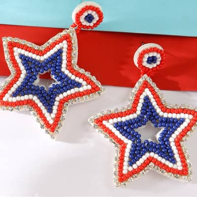 Ethnic Creative Seed Beads Earrings Bohemian Blue White Red Three Colors Stars detail 4