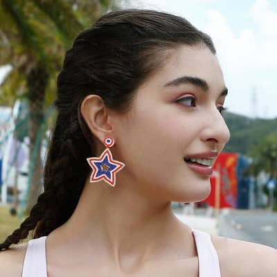 Ethnic Creative Seed Beads Earrings Bohemian Blue White Red Three Colors Stars detail 5