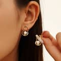 925 Sterling Silver Water Drop White Pearl Stud Earrings Geometric Hollow 2