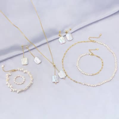 925 Silver Genuine Pearl Jewelry Set Designer Pearl Ring Bracelet Necklace Earring detail 1