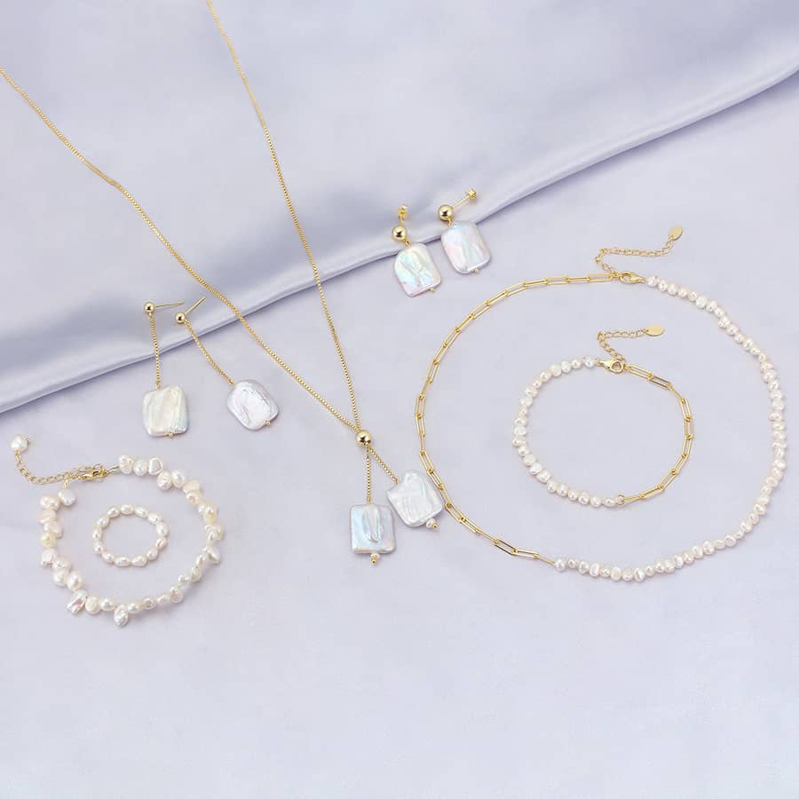 925 Silver Genuine Pearl Jewelry Set Designer Pearl Ring Bracelet Necklace Earring - main