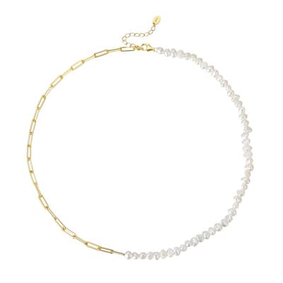 Genuine Pearl Beads Necklace Chain 925 Silver Freshwater Collar detail 1