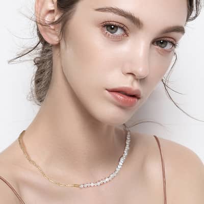 Genuine Pearl Beads Necklace Chain 925 Silver Freshwater Collar detail 4