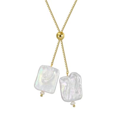 Adjustable Simple Baroque Natural Freshwater Pearl Double Pendant S925 Sterling Silver Necklace detail 1