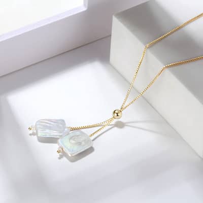 Adjustable Simple Baroque Natural Freshwater Pearl Double Pendant S925 Sterling Silver Necklace detail 2