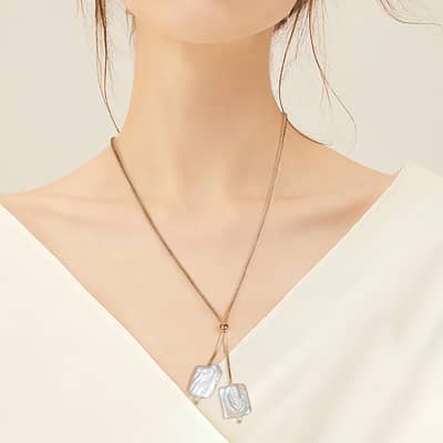 Adjustable Simple Baroque Natural Freshwater Pearl Double Pendant S925 Sterling Silver Necklace detail 4