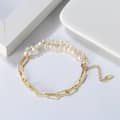 Handmade 925 Sterling Silver Paperclip Chain White Freshwater Cultured Pearl Double Strand Bracelet 1