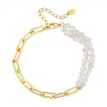 Handmade 925 Sterling Silver Paperclip Chain White Freshwater Cultured Pearl Double Strand Bracelet 4