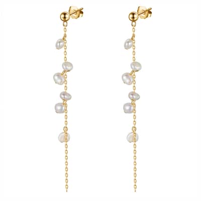 Handmade Branch Tassel Earrings 925 Silver 14K Gold Plated Real Cultured Pearl Earrings detail 1