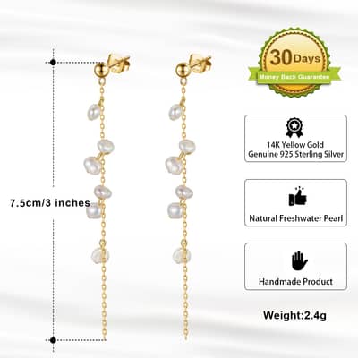 Handmade Branch Tassel Earrings 925 Silver 14K Gold Plated Real Cultured Pearl Earrings detail 3