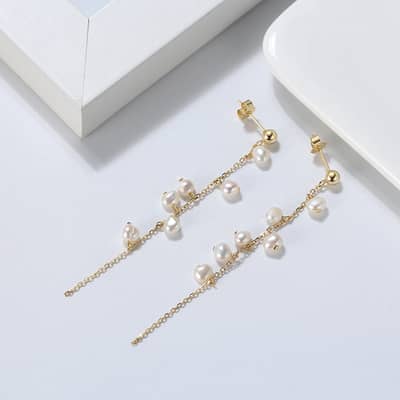 Handmade Branch Tassel Earrings 925 Silver 14K Gold Plated Real Cultured Pearl Earrings detail 4