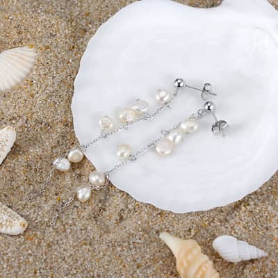 Handmade Branch Tassel Earrings 925 Silver 14K Gold Plated Real Cultured Pearl Earrings detail 5