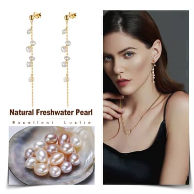 Handmade Branch Tassel Earrings 925 Silver 14K Gold Plated Real Cultured Pearl Earrings detail 6