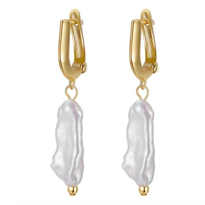Classic Elegance 14K Gold Plated 925 Sterling Silver Real Cultured Baroque Pearl Earrings detail 1