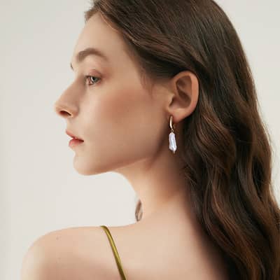 Classic Elegance 14K Gold Plated 925 Sterling Silver Real Cultured Baroque Pearl Earrings detail 2