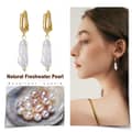 Classic Elegance 14K Gold Plated 925 Sterling Silver Real Cultured Baroque Pearl Earrings 4