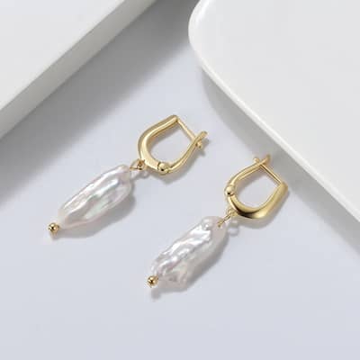 Classic Elegance 14K Gold Plated 925 Sterling Silver Real Cultured Baroque Pearl Earrings detail 5