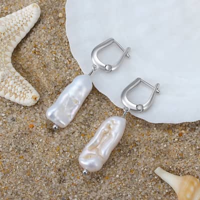 Classic Elegance 14K Gold Plated 925 Sterling Silver Real Cultured Baroque Pearl Earrings detail 6