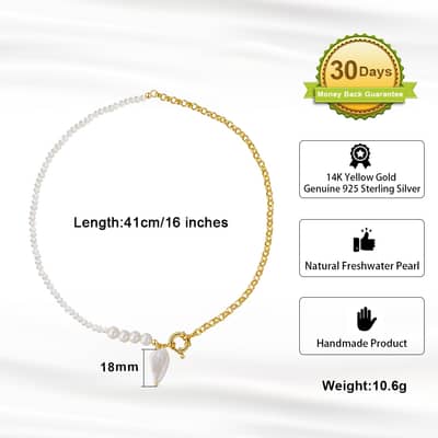 Minimalist 925 Sterling Silver 14K Gold Vermeil Plated Irregular Freshwater Pearl Choker Necklace detail 3