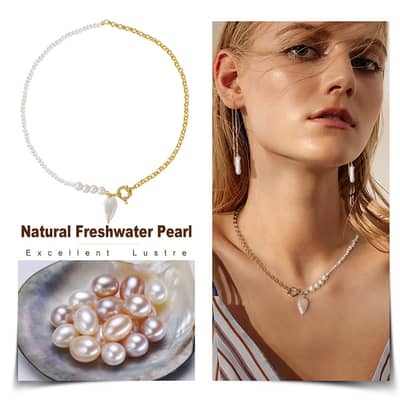 Minimalist 925 Sterling Silver 14K Gold Vermeil Plated Irregular Freshwater Pearl Choker Necklace detail 5