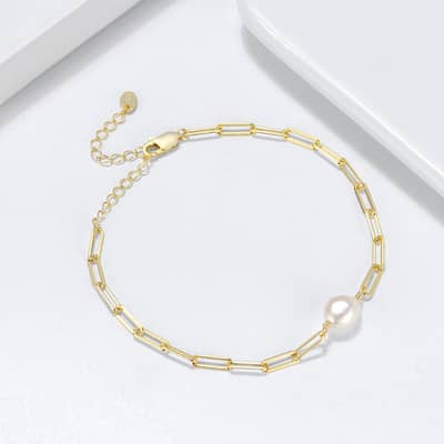 Real Pearl Paperclip Chain Baroque Freshwater Pearls Gold Plated 925 Silver detail 1