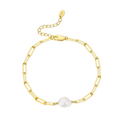 Real Pearl Paperclip Chain Baroque Freshwater Pearls Gold Plated 925 Silver detail 2