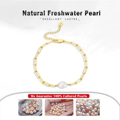 Real Pearl Paperclip Chain Baroque Freshwater Pearls Gold Plated 925 Silver detail 3