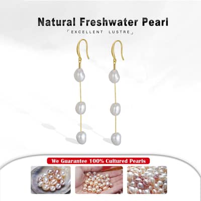 Natural Baroque Freshwater Pearl Drop Earrings 925 Sterling Silver Gold Plated for Wedding Engagement detail 2