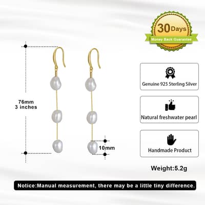 Natural Baroque Freshwater Pearl Drop Earrings 925 Sterling Silver Gold Plated for Wedding Engagement detail 3