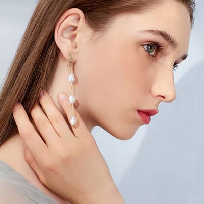 Natural Baroque Freshwater Pearl Drop Earrings 925 Sterling Silver Gold Plated for Wedding Engagement detail 5