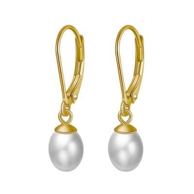 Trendy Freshwater Pearl Drop Earrings 925 Sterling Silver Hoop Earrings detail 1