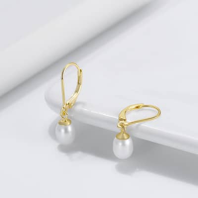 Trendy Freshwater Pearl Drop Earrings 925 Sterling Silver Hoop Earrings detail 4