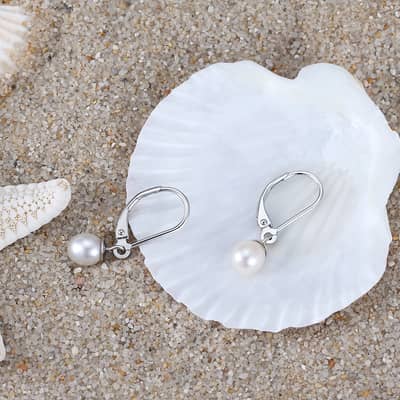 Trendy Freshwater Pearl Drop Earrings 925 Sterling Silver Hoop Earrings detail 5