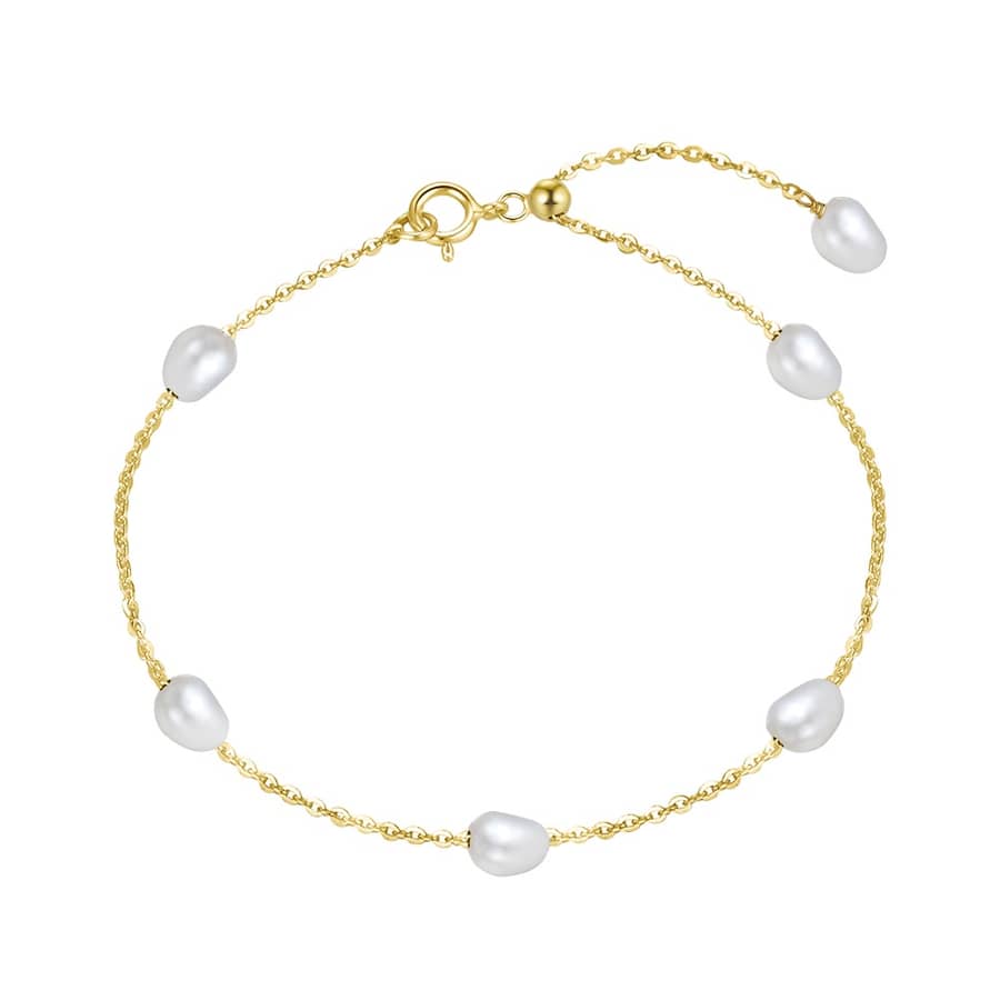 Luxury 925 Sterling Silver Freshwater Pearl Bracelet 14K Gold - main