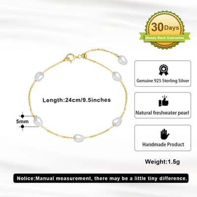 Luxury 925 Sterling Silver Freshwater Pearl Bracelet 14K Gold detail 3