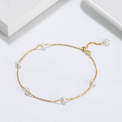 Luxury 925 Sterling Silver Freshwater Pearl Bracelet 14K Gold detail 4