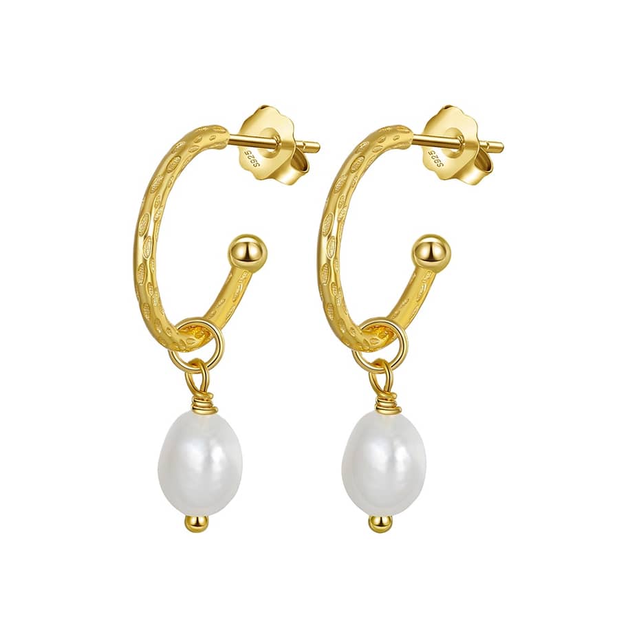 Cultured Freshwater Mabe Baroque Drop Pearl Earrings 925 Silver 14K Gold Plated - main