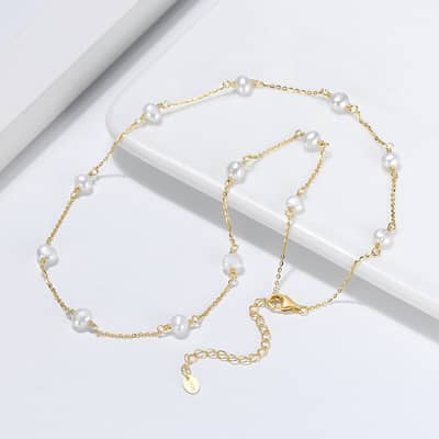 Genuine Freshwater Baroque Pearls Adjustable 925 Sterling Silver Necklace detail 3