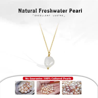 Romantic Baroque Freshwater Pearl 925 Sterling Silver With Gold Plating Adjustable Chains Necklace detail 2