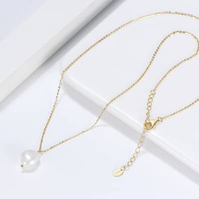 Romantic Baroque Freshwater Pearl 925 Sterling Silver With Gold Plating Adjustable Chains Necklace detail 4