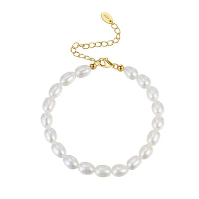 925 Sterling Silver 14K Gold Plated Trendy Baroque Freshwater Pearl Bracelet detail 1